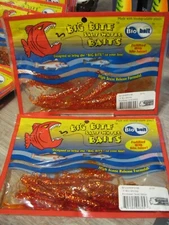 2 Packs Big Bite Saltwater 3" Bio Shrimp Fishing Baits Rootbeer Gold Glitter