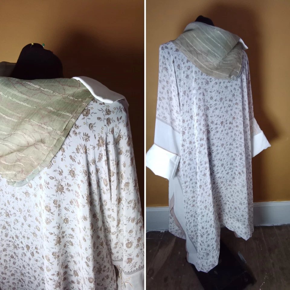 NEW HANDMADE BESPOKE KIMONO SAREE Kaftan TOP ONE SIZE PLUS SIZE  BEIGE LAGENLOOK - Image 3 of 4