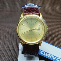 Casio MTP-1183Q-9A Enticer Goldfarbene Analoge Braune Braune Leder-Herrenuhr