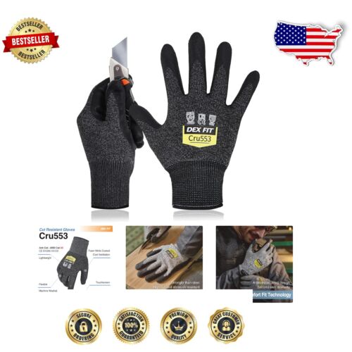 Durable Lightweight Cut-Resistant Work Gloves, Touch-Screen Compatible, XL