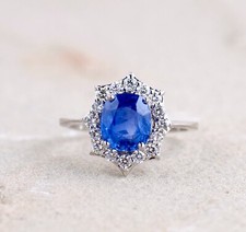 Rare No Heat 3.6 CT Old Burma Corn Blue Sapphire 1.2 CT Diamond Ring, 18KT WG 