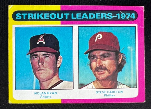 1975 Topps MINI #312 Strikeout Leaders NOLAN RYAN Steve Carlton VG crease
