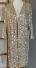 Maurices Woman’s Sequined Dress Blazer 1x Silver Open Front Long Sleeves Formal