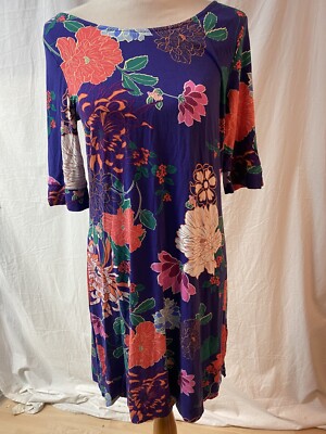 CYNTHIA ROWLEY Jersey Knit Floral Print Perwinkle Multicolor Shift Dress  Large | eBay
