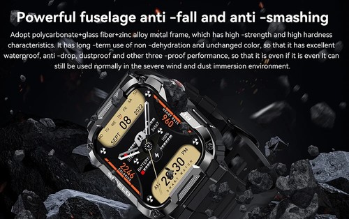Smartwatch Uomo sport militare Chiamate Bluetooth Orologio fitness quadrato - Afbeelding 22 van 24