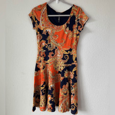 Lauren Ralph Lauren Women’s Royal Paisley Fit & Flare Mini Dress Sz S Boho Fairy