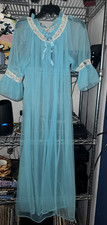 Vintage 60 s Tosca Lingerie Peignoir Blue Chiffon Lace And Bows