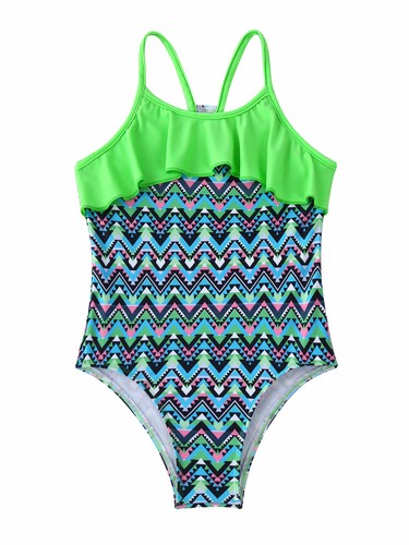 Girls Swimming Suit V Neck Halter Neck Sleeveless Fish Scales Print Tops+Briefs - Picture 21 of 28