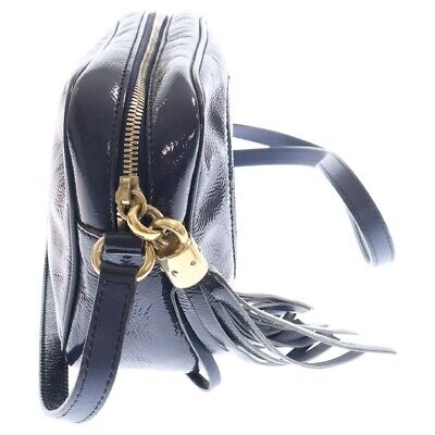 Auth GUCCI Navy Shoulder Bag Small Disco Soho GG Patent Auth GUCCI Navy Shoulder Bag Small Disco Soho GG Patent