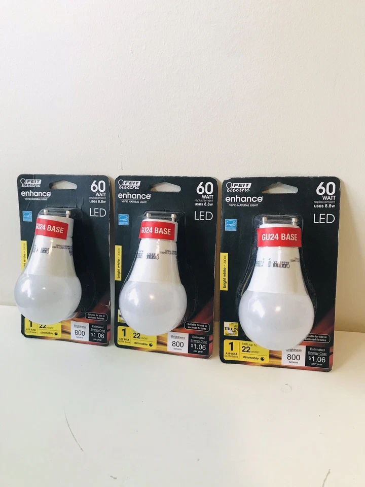 3pk - FEIT Electric 9.9 watts A19 LED Bulb 800 lumens GU24 A-Line 60 Watt - New - Image 3 of 3