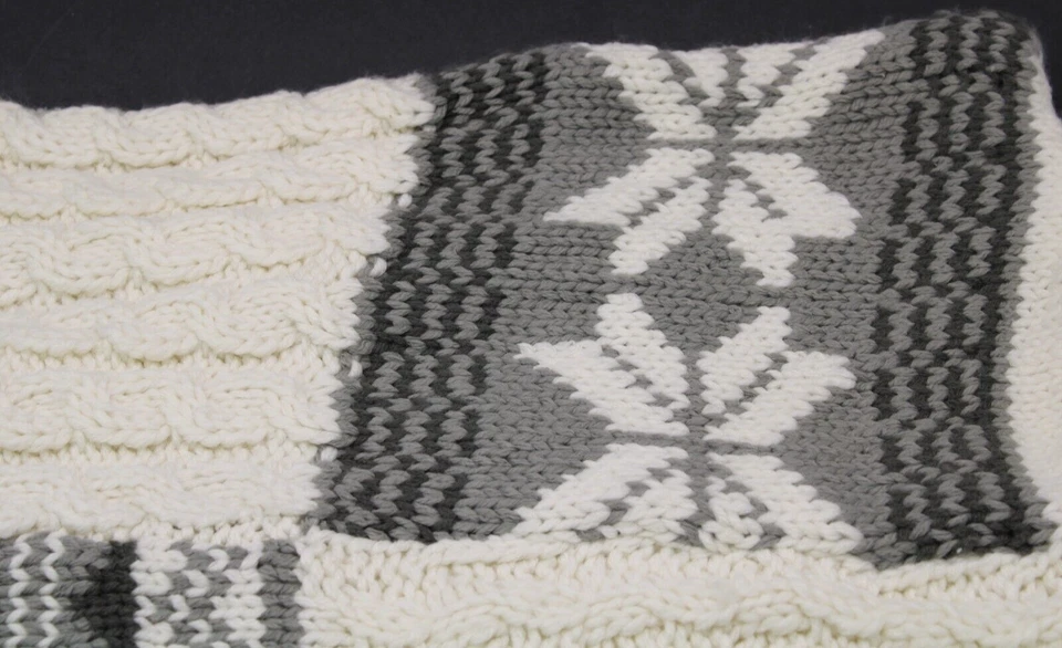Pottery Barn Patchwork Sweater Pillow Cover Cream Gray Zip Closure 18 x 18 In - Image 3 of 4