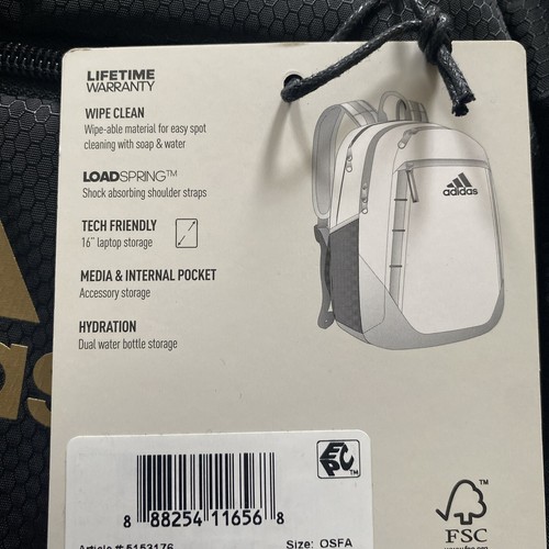 NEU Adidas Excel 6 Reiserucksack, schwarz & gold 16" Laptop Aufbewahrung - Bild 4 von 5