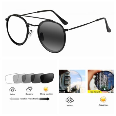 Men Women Retro Round Double Beam Transition Photochromic Reading Glass +1.0~+6