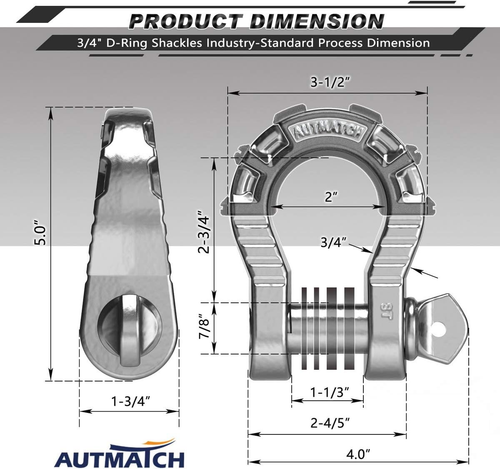 D Ring Shackles 3/4" (2 Pack) 68,000 Lbs Break Strength with Screw Pin and Washe - Picture 3 of 12