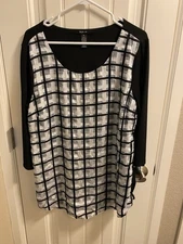 Style Co XL Tunic Top Black White Gray Blouse Stretch Lined Long Length 