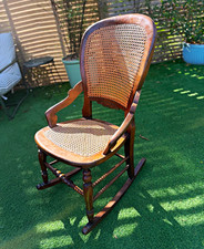 Wood & Cane Rocking Chair with Arms, Brown/Beige Seat & Back