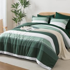 Comforter Set Full 7 Pieces Emerald Green Striped Lightweight Andency Size Soft