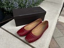 Bottega Veneta Women Red Intrecciato Leather Woven Ballet Flat Size 40