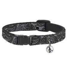 Cat Collar Breakaway with Bell Bandana/Skulls Silver/Black NARROW Fits 8.5-12"