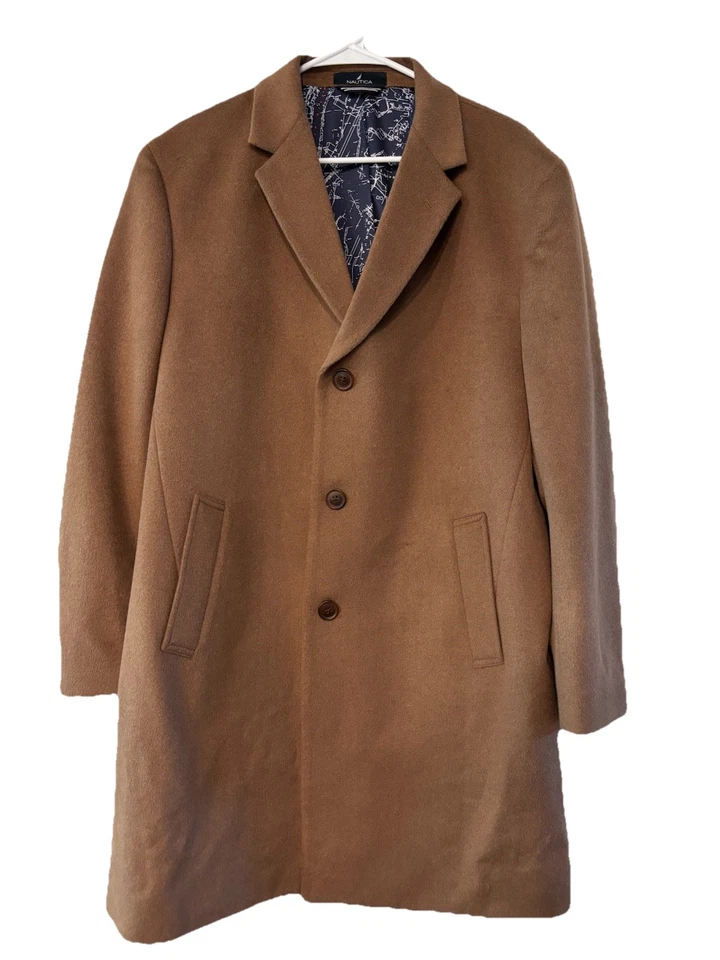 Nautica Men's Brown Classic-Fit Camber Wool-Blend Overcoat Jacket Size R42 - Image 2 of 4