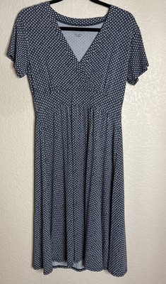 LL Bean Womens Small Blue Summer Knit Dress Short Sleeve Geometric Preppy
