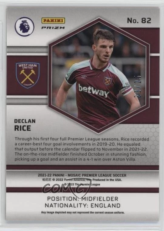 2021-22 Panini Mosaic Premier League Pink Mosaic Prizm /25 Declan Rice #82 - Image 2 of 2