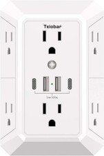 Multi Plug Wall Outlet Surge Protector - Outlet Extender with 6 Outlets and 4 US