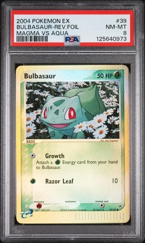 2004 POKEMON EX TEAM MAGMA VS TEAM AQUA #39 BULBASAUR-REVERSE FOIL PSA 8