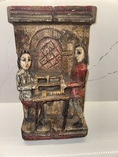 Verboan/Spain-Hand Carved/Painted Wood Plaque/ Antique-Collectible Solid Wood