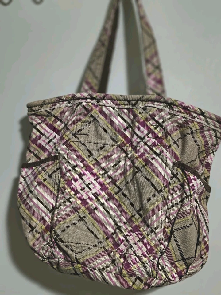 Bolsa tote Thirty - One xadrez grande bege, borgonha e marrom 12" x 17" - Imagem 2 de 4