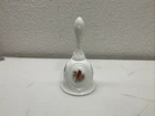 Signed Fenton Milk Glass Hand Painted Cardinal in Winter Medallion Bell