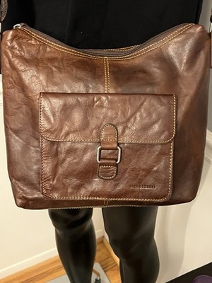 JACK GEORGES Voyager Collection Crossbody Hobo Bag Brown Leather