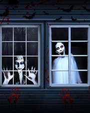 2pcs Halloween Window Cover Decor, Scary Ghost Curtain Outdoor
