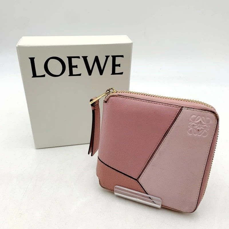 小物 Loewe Anagram PinkCoinCase Gold Hardware LOEWE Anagram Puzzle Zip Wallet Pink w/box From Japan Women