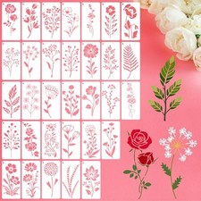 32 Pcs Wildflower Stencils for Painting on Wood,Reusable Botanical Flower