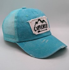 Mountain Explorer Teal Mesh Back Snapback Hat Cap Hiking Outdoors Unisex Nature