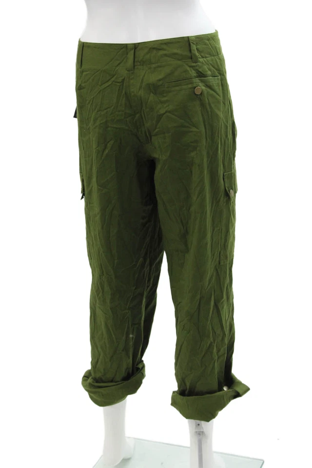 Pantalones DKNY Wonens tiro alto puños pierna recta fatiga algodón verde talla 12 Foto 3 de 4