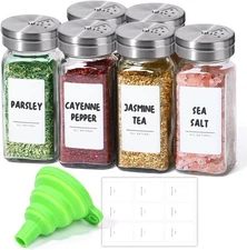 ComSaf Spice Jars with Shaker lids Adjustable,4oz 6PCS，21 Labels, Spice Jars T