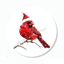 CARDINAL IN SANTA HAT CHRISTMAS STICKERS HOLIDAY PARTY FAVORS ENVELOPE SEALS