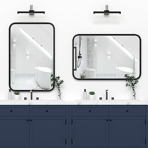 Black Mirror for Bathroom 20" x 30" Black Rounded Corner Rectangle Mirror with - Picture 5 of 8