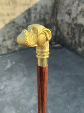 Style Brass Finished Dog Head Handle Wooden Walking Stick