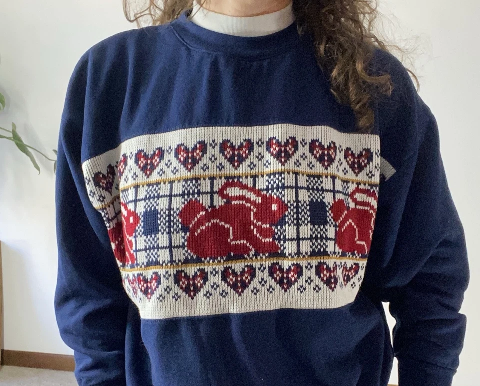 Sudadera DE COLECCIÓN STEPINGSTONES Bordada Conejo Conejo Años 80 90 Grannycore Foto 2 de 4