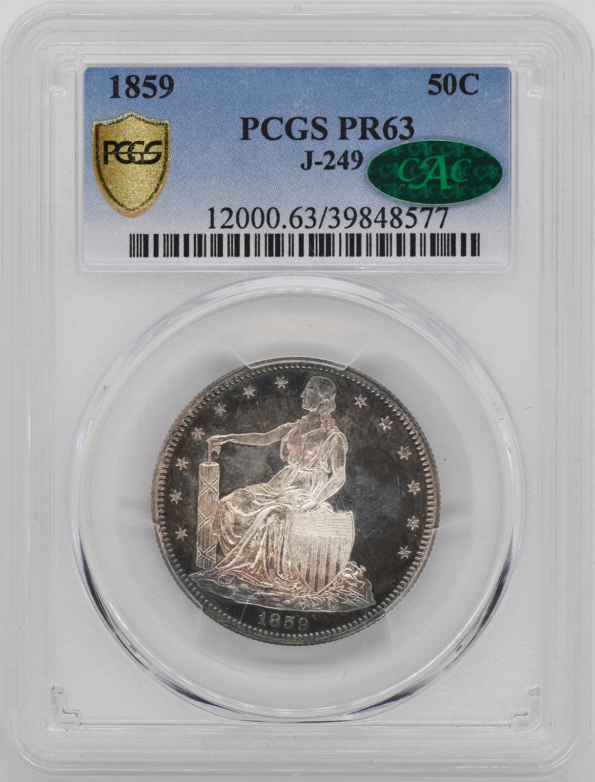 1859 PAQUET 50C PCGS PR 63