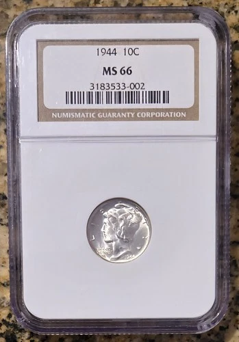 1944 10C MERCURY SILVER DIME NGC CERTIFIED MS 66