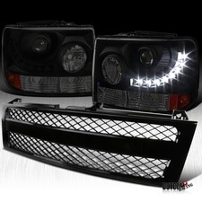 Fit 1999-2002 Silverado 2500HD Smoke LED DRL Projector Headlights + Black Mesh