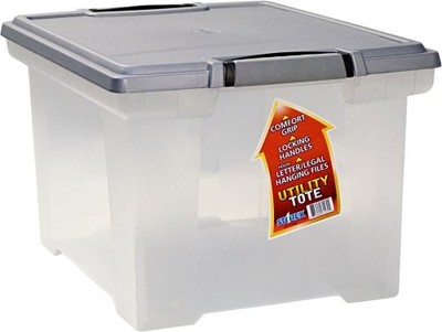 Storex 61530U01C File Tote 1.25 cu ft Clear/Silver Heavy-Duty