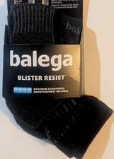 BALEGA BLISTER RESIST MAX CUSHION BLACK QUARTER SOCKS XL, EXTRA  LARGE MEN 12-14