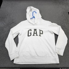 Gap Hoodie Womens Medium White Logo Pullover Fleece Kangaroo Pocket Sweatshirt