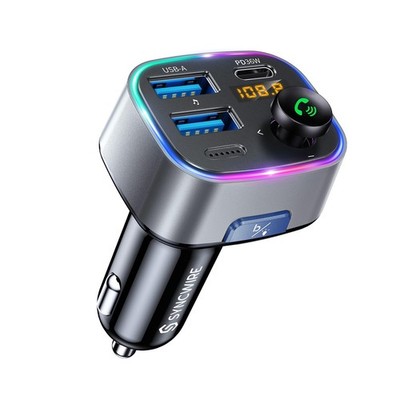 SYNCWIRE Bluetooth 5.3 FM Transmitter für Auto, 48W Max Dual USB S, grau