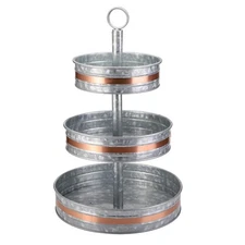 Cedilis Three Tiered Serving Stand, Rustic Metal Cupcake , Galvanized Tray for